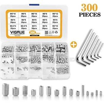 

300 Pcs Set Screws Concave Point End Grub Screw 304 stainless steel Inner Hex Hexagon socket Jimi Set Screws combination set