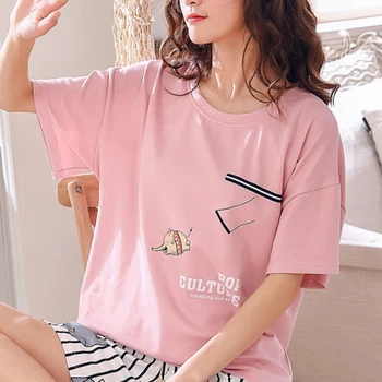

Sexy Cute Sleepwear 2PCS Pajamas Set Women T Shirt And Shorts Print Nightwear Loose Intimate Lingerie Pyjamas Homewear