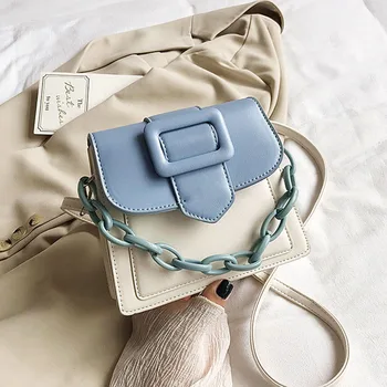 

Contrast Color PU Leather Crossbody Bags For Women 2020 Female Fashion Chain Design Small Shoulder Bags Lady Travel Handbags