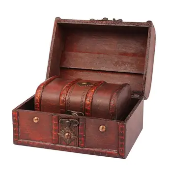 

2pcs Antique Vintage Wooden Box Stamp Flower Small Metal Lock Jewelry Treasure Chest Handmade Retro Wood Organizer Case Box