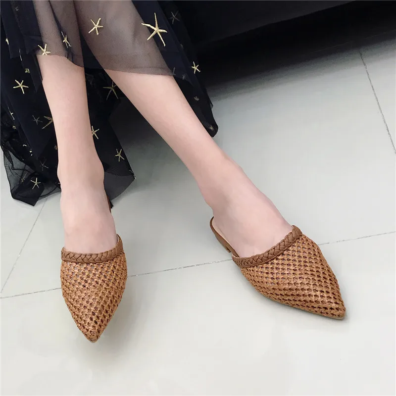 

Women's low heeled slippers niufuni summer rattan grass shoes beach shoes women's slippers flat shoes slide