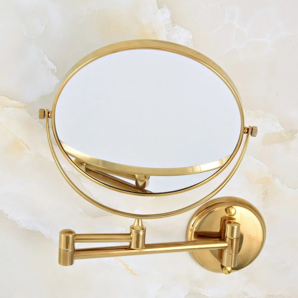 Hotel Bathroom Accessory Luxury Gold Color Brass 8" Wall Mount Swing Arm 2-Sided Magnifying Mirror aba632 | Обустройство дома