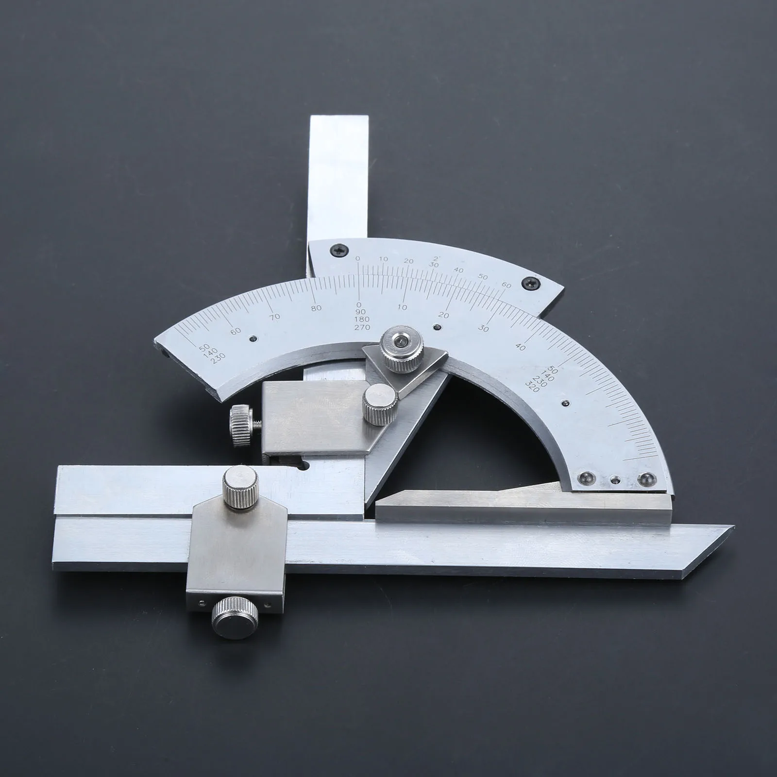 

DRELD Universal 0-320 Degrees Angle Ruler Gauge Carbon Steel Bevel Protractor Caliper Woodworking Measuring Tools with Box