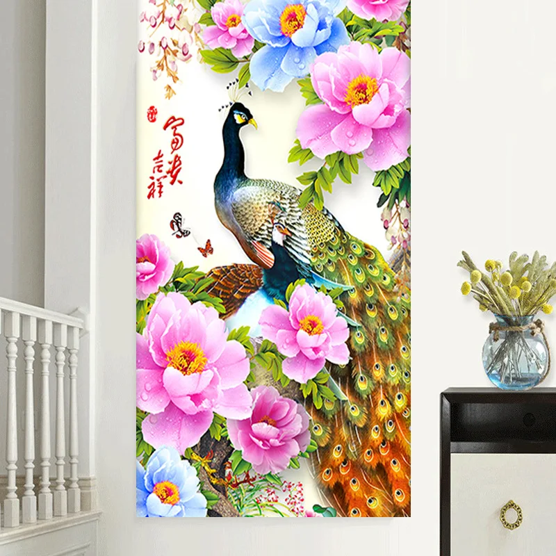 QIANZEHUI-DIY-Diamond-Embroidery-Round-Diamond-The-porch-peacock-flower-Full-rhinestone-Diamond-painting-cross-stitch (2)