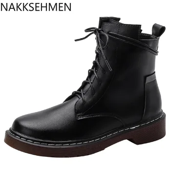 

NAKKESHMEN-2020 Autumn and Winter Women's New Platform Motorcycle Boots Black Natural Roll Large Size 43 Short Boots