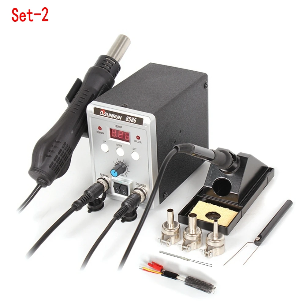 Set-2 Паяльная станция с горячим воздухом паяльная станция BGA 8586 Электрический паяльник 2в1 паяльная станция сварочный ремонтный набор инструментов - Цвет: Set-2