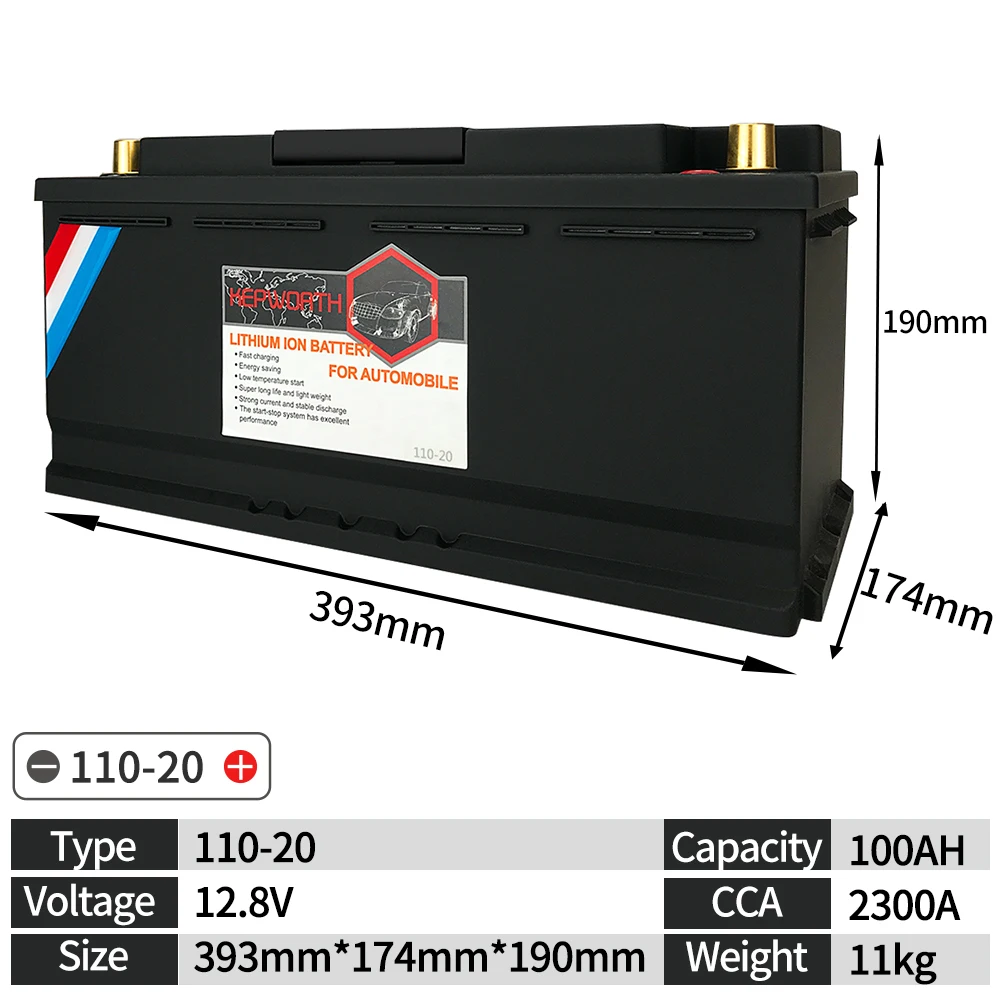 Kp11020 12v 90ah Car Lifepo4 Battery Cca 2300a Lithium Iron Battery With Bms 100 Capacity 2000