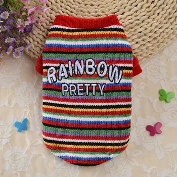 

Pet Autumn And Winter Warm Costume 2-legged Knitting Colorful Rainbow Sweater For Small And Medium Dogs 2020