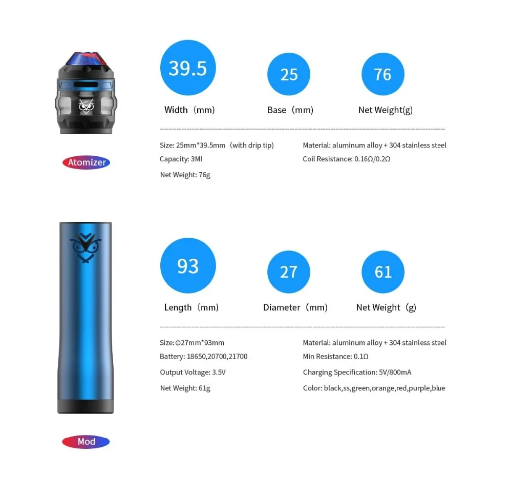 Electronic Cigarette ADVKEN Owl vape pen pod kit 0.2ohm 3ml capacity atomizer tank fit for 186502070021700 battery Vaper Kit (4)