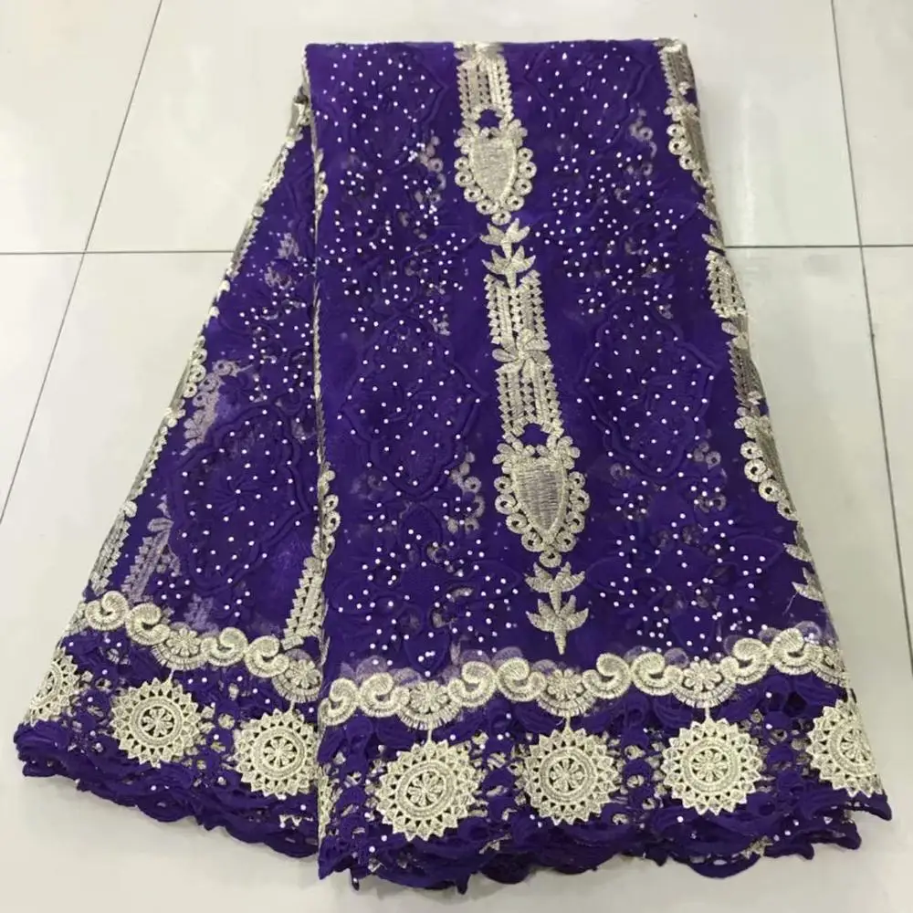 

2020 Latest Nigerian Laces Fabrics High Quality African Embroidered cord Laces Fabric For Wedding Dress French Purple Tulle Lace