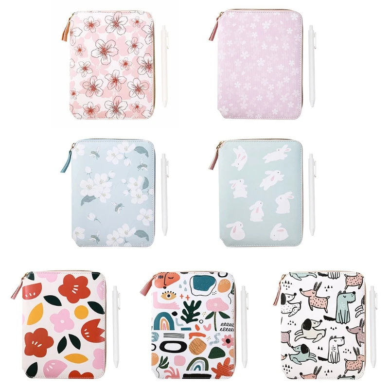 

Cartoon Flower B6 Zipper Notebook Notepad with Pen Set Leather Planner Agenda