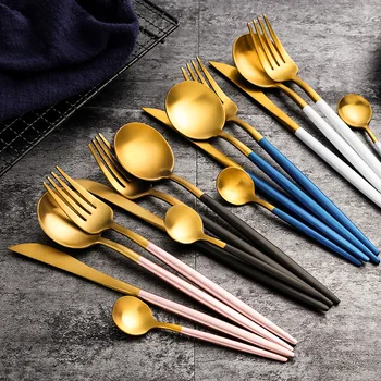

Hot Sale Dinner Set Cutlery Knives Forks Spoons Wester Kitchen Dinnerware Stainless Steel Home Party Tableware Set