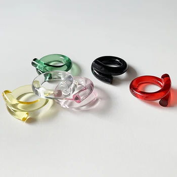 

HUANZHI 2020 New Individuality Exaggerated Transparent Colorful Acrylic Resin Cross Twisted Rings for Women Party Jewelry