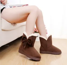 Boots Women Winter Warm Snow Boots Female Bowtie Platform Boots Ladies Slip On Shoes Solid Butterfly Botas Feminina 2019
