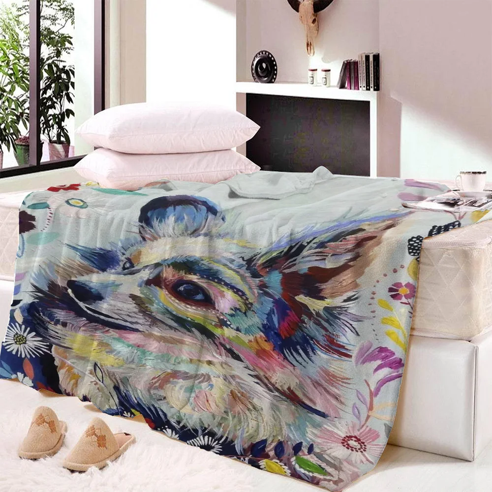 Custom DIY Cat Hippie Pug Microfiber Blanket Kids Home Warm Bedding Fleece Sherpa Blanket 3D Print Animals Blanket Sofa Cover