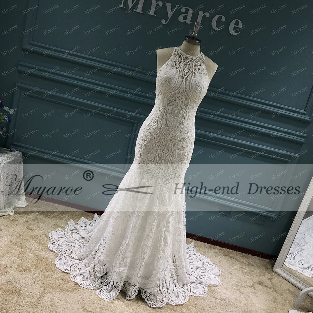 Mryarce 2020 Elegant Bohemian Wedding Dress Luxury Lace Open Back Boho Chic Bridal Gowns (2)