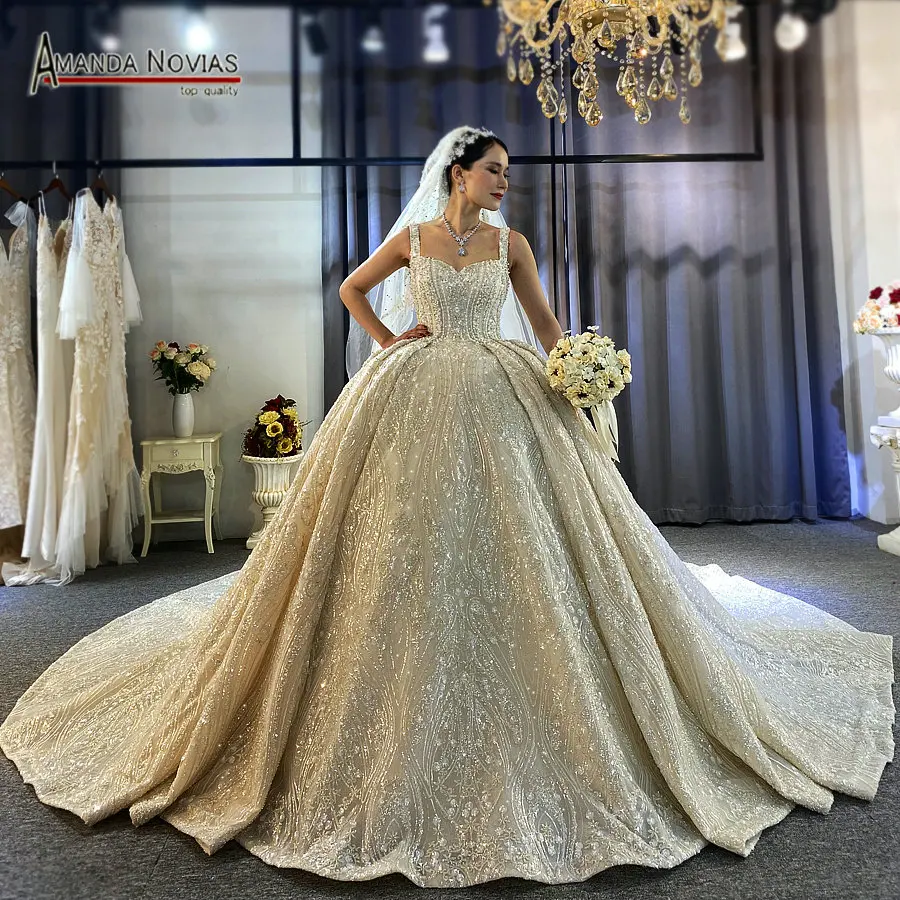 Luxury Full Beading Lace Wedding Dress Amanda Novias Original design real work 2021|Wedding