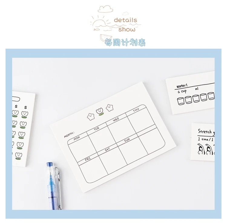 50 Sheets Kawaii Stationery Daily Schedule Record Memo Pad Diary Planner DIY Sticky Notes School Office Supplies Notepad