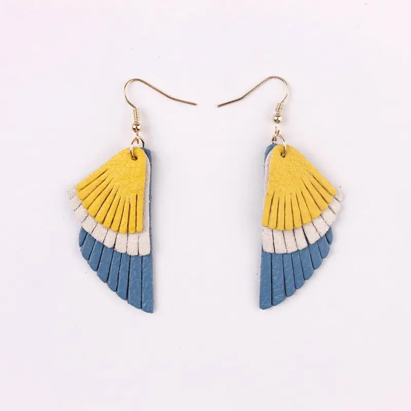 

Multicolor Triple Layers Genuuine Leather Feather Drop Earrings for Women Mixed Colors Angel Wings Leather Earrings Jewelry