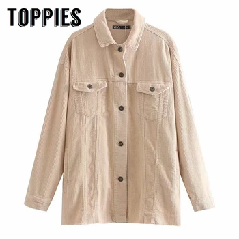 

Toppies Vintage Corduroy Jacket Coat Single Breasted Women Loose Oversize Long Coat Solid Color 2019 Autumn Winter Outwear