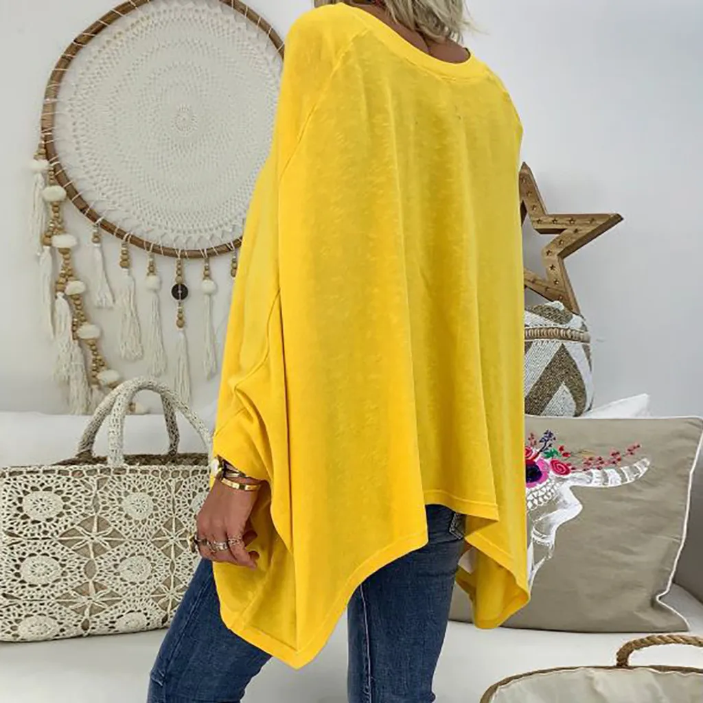 feitong Blouse Female Clothing Women's Loose Plus Size Solid Long Sleeve V-neck Pullover Blouse Tops Shirt Plus Size 5XL