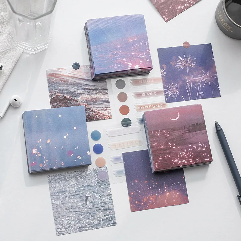 

90pcs/Set Memo Pads with 6 stickers Love Peace Sky Romantic Loose Leaf Memo Pads Write Down Points Planner Notepad Office Decor