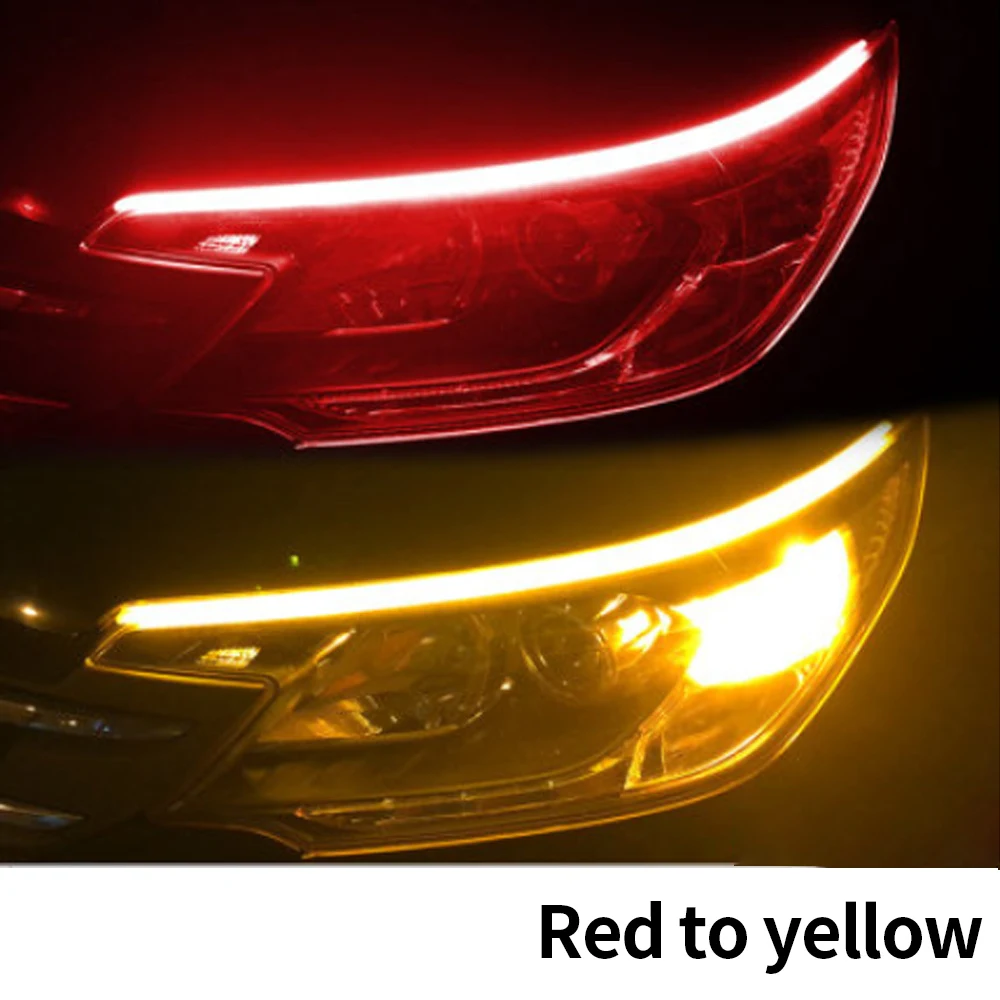 thumbnail image 1 of 2 tiras de luces LED DRL para coche, impermeables, flexibles, RGB, para faros delanteros automáticos, secuencia amarilla, señal de giro con DRL de 12 V, 1 of 5