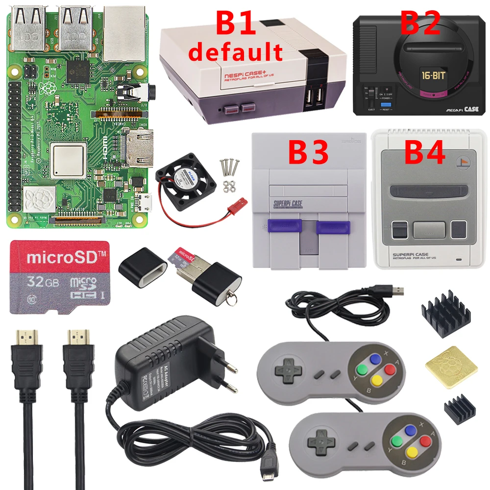 Kaufen Raspberry Pi 3 Modell B Plus Gaming kit + Netzteil + 32G SD Karte + HDMI Kabel + kühlkörper + Retroflag NESPi Fall für Retropie 3B Plus
