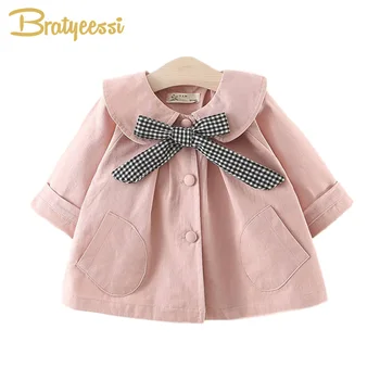 

New Kids Jacket for Girls Clothes Cotton Plaid Bow Baby Coat Autumn Spring Infant Wind Coat Outerwear Girls Jackets 3 Colors