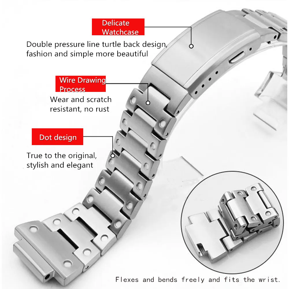 Серебряный набор обновления модификации ремешок для часов ободок/Чехол DW5600/5610 Металл 316L нержавеющая сталь Ремешок