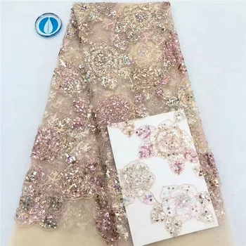 

Most fashion party French net lace fabric with sequins for elegant dress PAN336 (5yards/lot) multi color