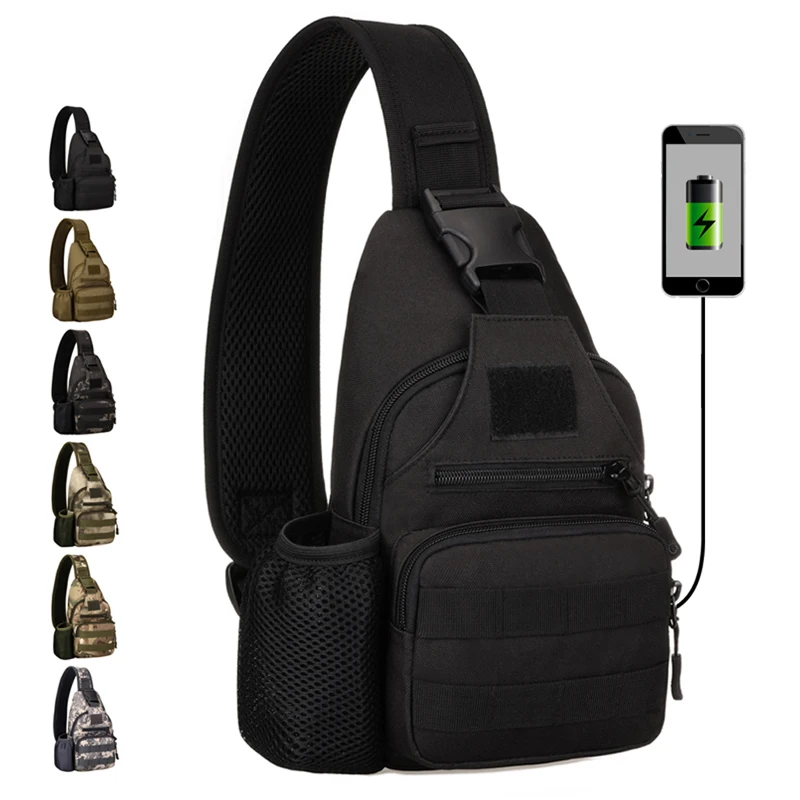 USB зарядное устройство Мужская нагрудная сумка Военная штурмовая нагрудная сумка Портативная дорожная сумка для бутылки с водой мужская