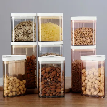 

Nordic Transparent Plastic Sealed Cans With Lid Triangle Food Jars Cereals Boxes Seasoning Tank Container Household Storage Tool