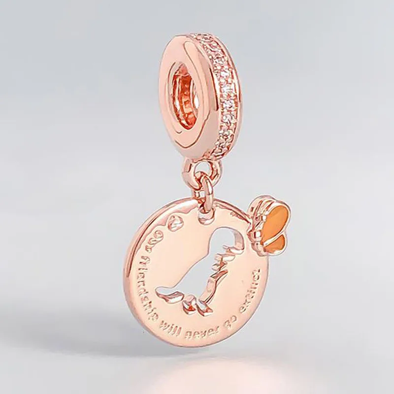 

100% 925 Sterling Silver Creative Dinosaur Butterfly Friendship Pendant Fit Pandora Women Bracelet & Necklace Diy Jewelry