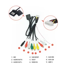 Universal Car Radio Stereo RCA Video Output Output Wire Harness Connector Adaptor Aux-in Adapter Subwoofer Microphone SIM Card