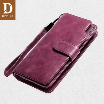 

DIDE New Wallets 100% Genuine Leather ladies wallet Long wallet Women Purple Fashion Brand handbags clutch Bag Wallet Female