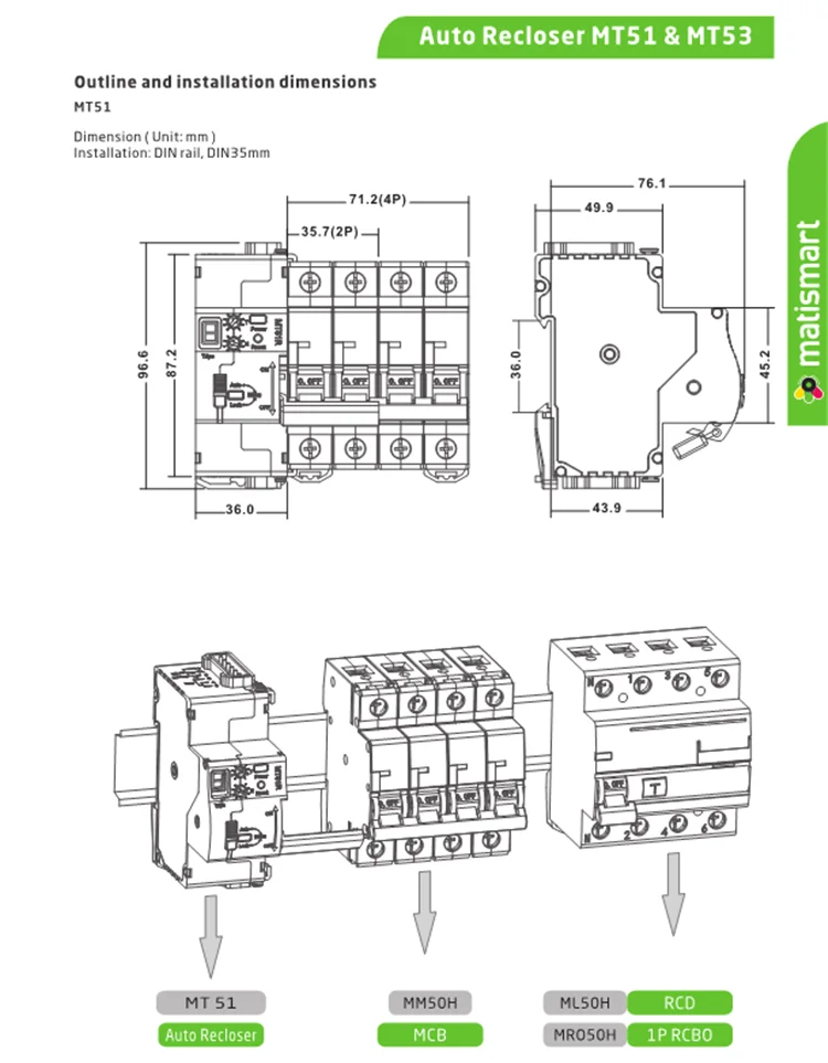 Matismart MT51RA повторный выключатель 3P mcb 63a