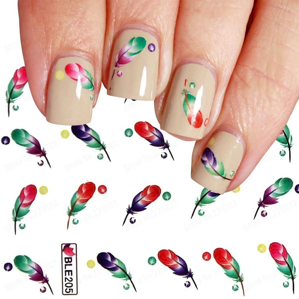 Rainbow Feather Nail Decals Water Transfer Feather Sticker DIY Nail Art  Fluffy Feather Plumes Tattoo Sticker _ - AliExpress Mobile