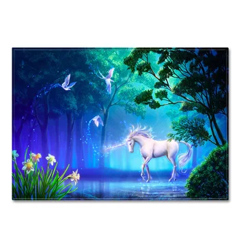 

Merry Christmas Decoration Unicorn Door Mat Animals Printing Flannel Floor Mat Non-slip Mat Home Decoration R3471