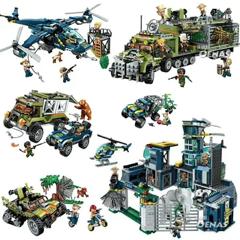 

Forest Police Headquarters Mobile Fort Helicopter Model Assembling Bricks Building Blocks Kit DIY Toys Compatible Lepining