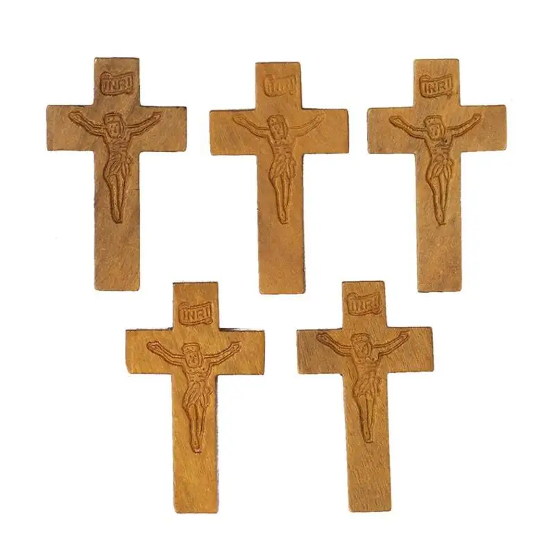 5/10/20pcs Wooden Cross Jesus Christian Religion Charm Pendant Scrapbook Clothing Bags DIY Art Crafts Decorative Accessories