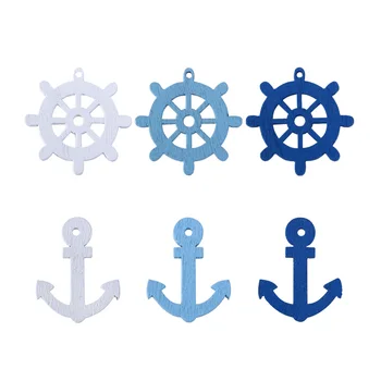 

300PCS Anchor and Helm Wooden Pendants Scrapbooking Home Embellishments Decoration (Random Color)