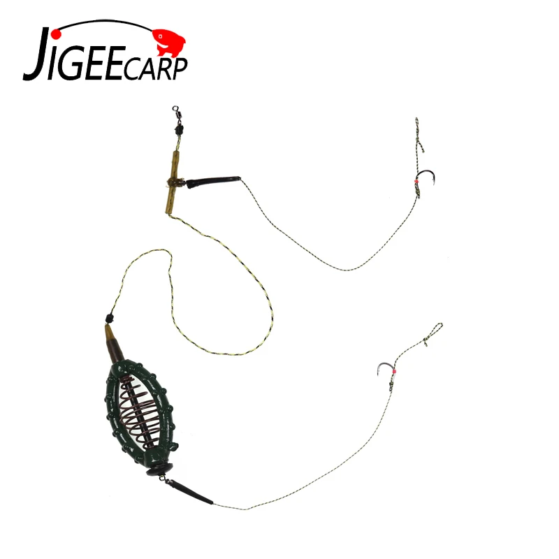 JIGEECARP Ground Bait Cage Hook Carp Rig Set Carp Fishing Spring Feeder 40/50/60/70g Leader Sinker Terminal Fishing Tackle Pesca