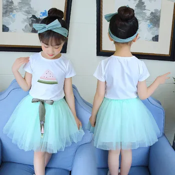 

Kids Girls Clothes Set Short Sleeve T-shirt+Skirt 2PCS Girl Summer Clothes Casual Teen Clothes For Children 4 6 8 10 11 12 Years
