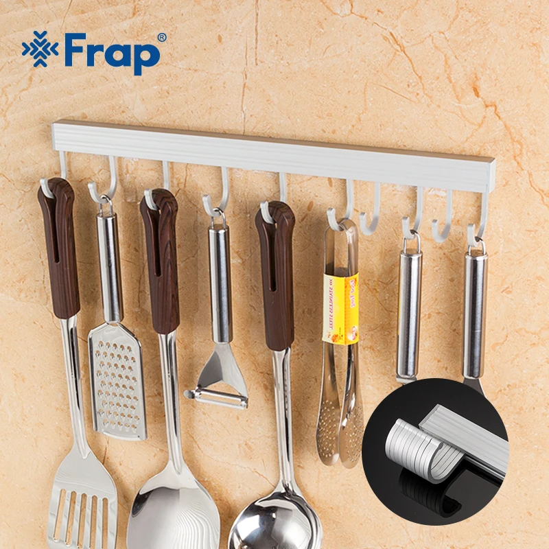 

FRAP Kitchen Hook Hangers Flexible Storage Aluminum Alloy for Spoon Colander 10 Hooks Home Strip Rolled