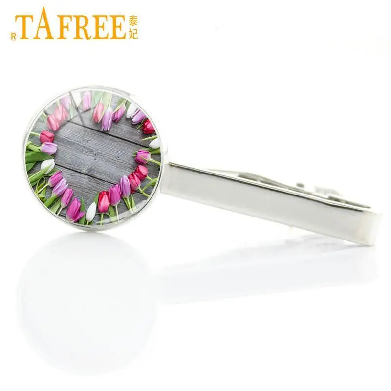 TAFREE Элегантные Очаровательные тюльпаны цветы Зажимы для галстука стеклянный купол цветок искусство мужской галстук бар булавка для жениха Свадебная вечеринка ювелирные изделия E893