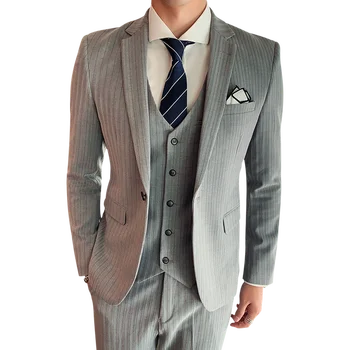 

2020 suit men's three-piece youth Korean version slim suit groomsman wedding dress British wind 3pcs Sets (Jacket+Pant+Vest)