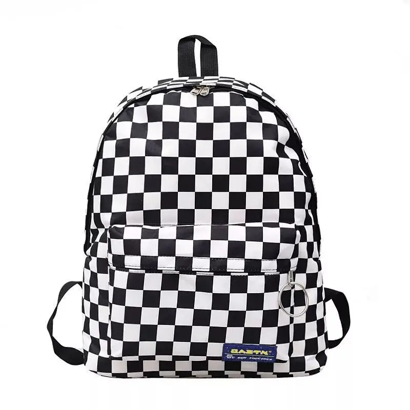 

2019 Women Black and White Checkerboard Backpacks College Style Backpacks for Harajuku street leisure Trend Girls School Bags