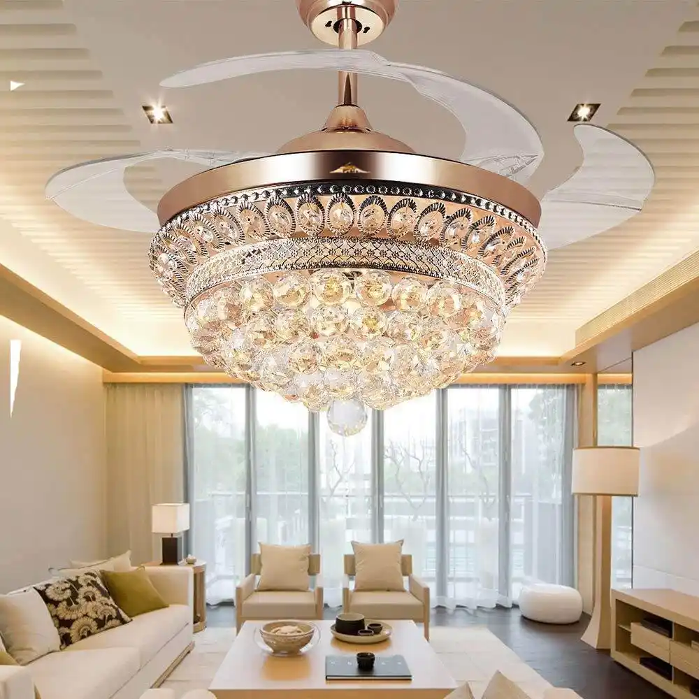 Gold Ceiling Fan Light With Remote Control And Transparent Blades