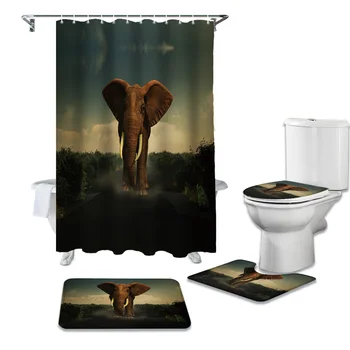 

Africa Indian Elephant Shower Curtains Set Bath Mat Set Toilet Cover Waterproof Shower Curtain Set Bath Mats Rugs